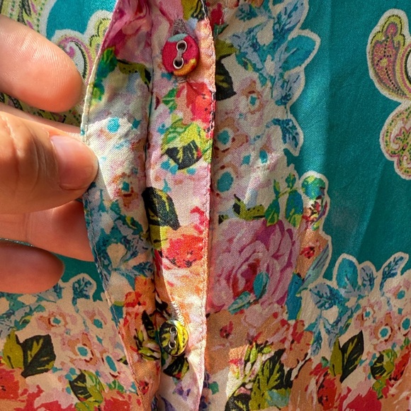 Johnny Was Teal and Pink Floral Blouse - Picture 4 of 6